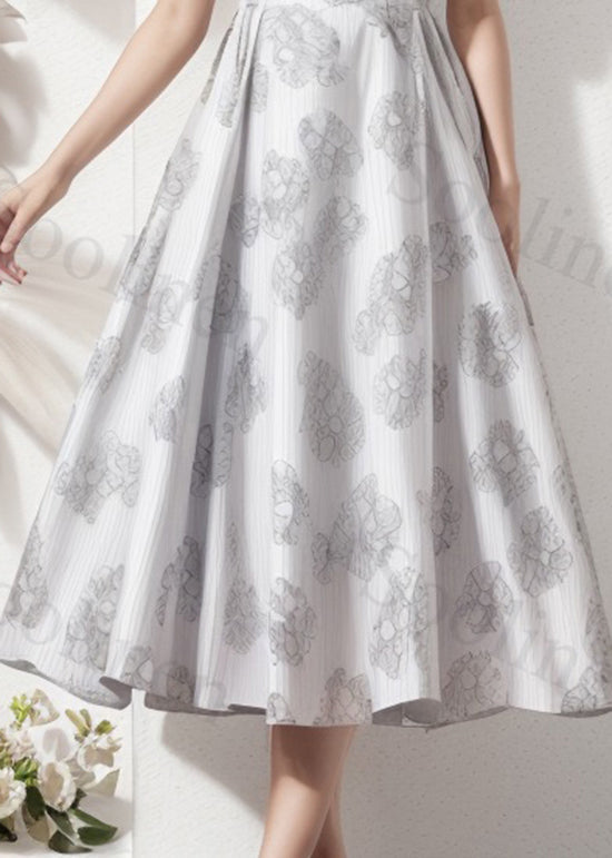 Beige Ruffled Print Silk Long Dresses Summer