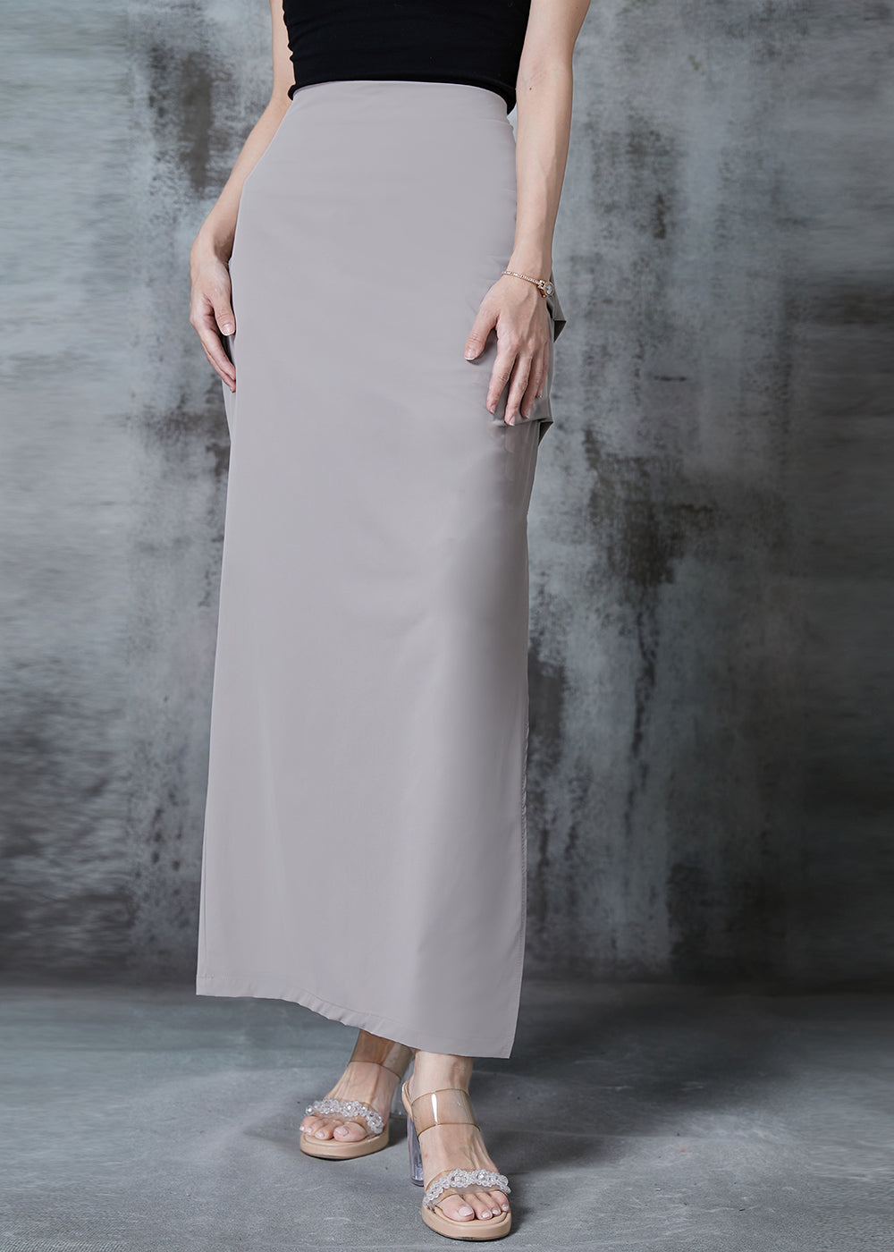 Grey Side Open Silm Fit Spandex Wraped Skirts Fall