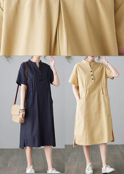Organic Yellow Cinched Pockets Summer Cotton Dress