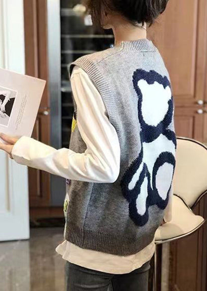 New Style Grey O-neck Vest Little Bear Sleeveless Autumn