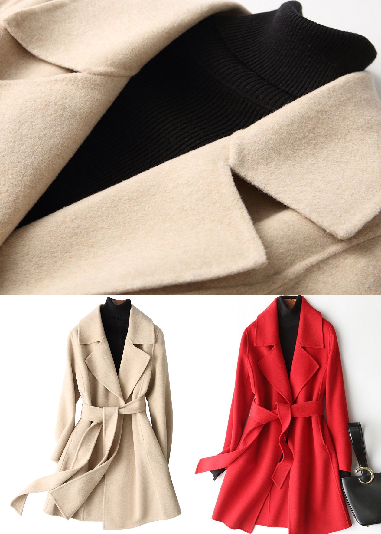 Red Turtleneck Woolen Coats Fall