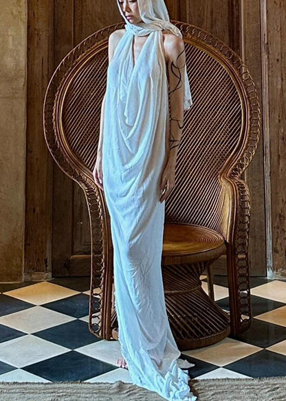 White V Neck Maxi Beach Dresses Summer