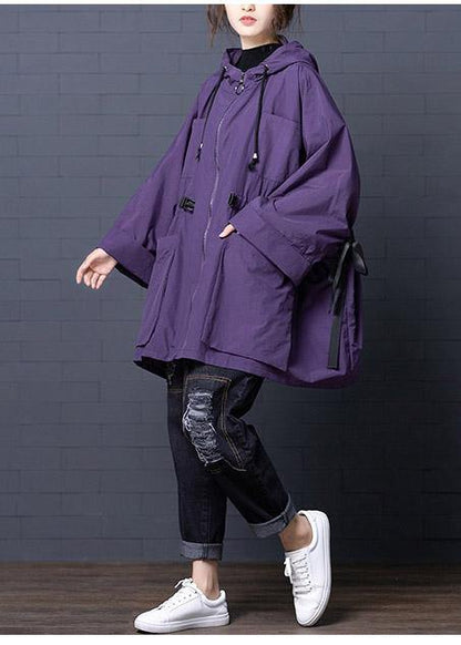 Hooded Tie Waist Spring Coats Purple Dresses Jackets