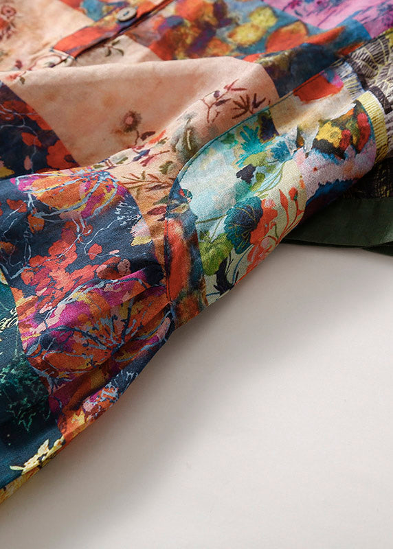 Print Button Side Open Linen Shirts Short Sleeve