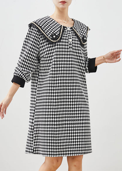 Black White Plaid Sailor Collar Cotton Dress Spring