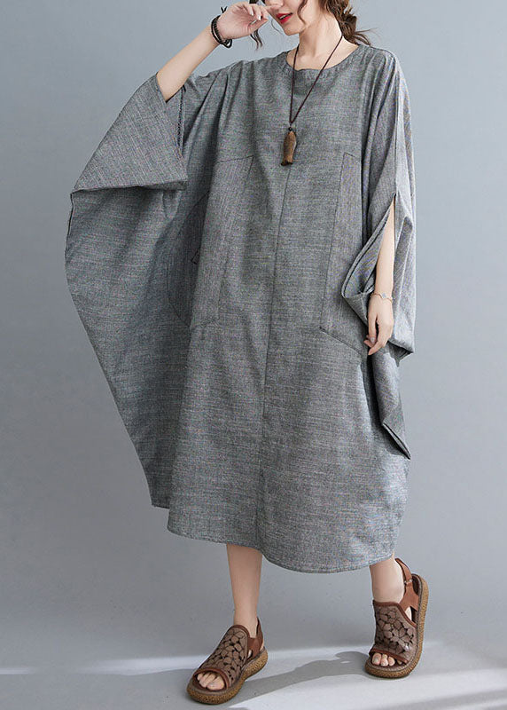 Boutique Grey Bat Wing Sleeve Pockets Holiday Dress Spring