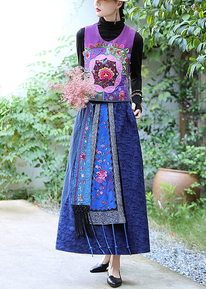 Art Purple Embroideried Linen Waistcoat Fall