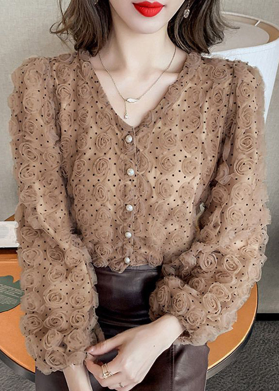 Art White Stereoscopic Tulle Blouses Spring