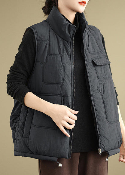 Black Zip Up Patchwork Fine Cotton Filled Vest Sleeveless