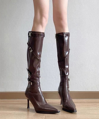 European and American Style Brown Heel Boots Pointed Toe