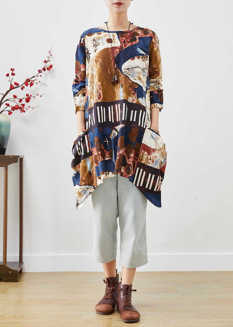 Navy Oversized Tie Dye Cotton Shirt Dress Fall