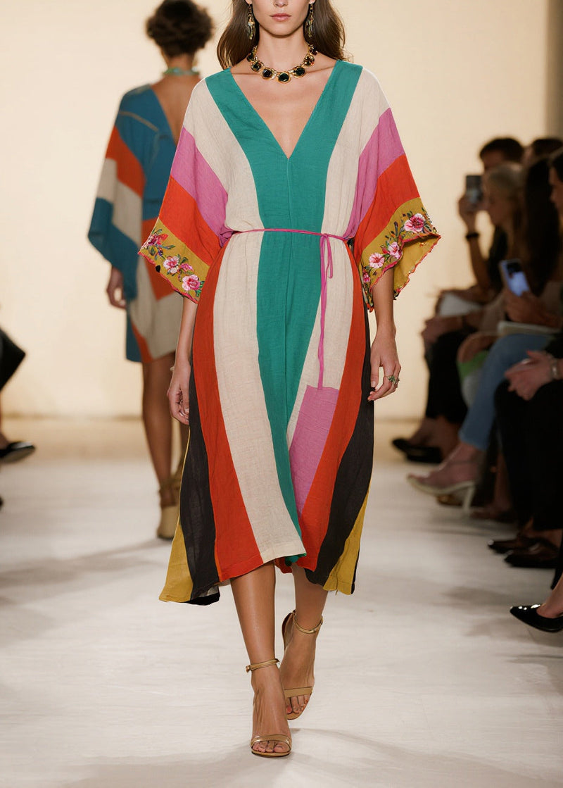 Art Colorblock Oversized Cotton Maxi Dresses Summer