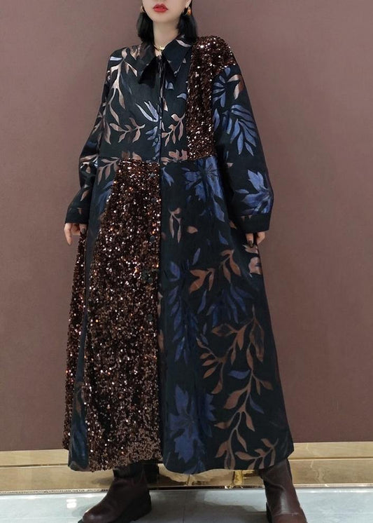 Natural Lapel Patchwork Spring Clothes Ideas Black Sequined Maxi Dress