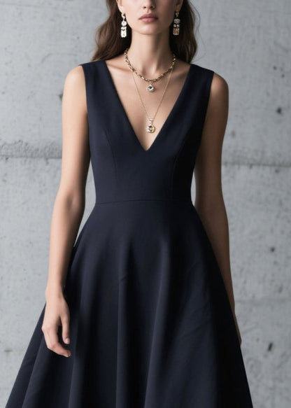 Fitted Black Hollow Out Exra Large Hem Chiffon Dress Summer