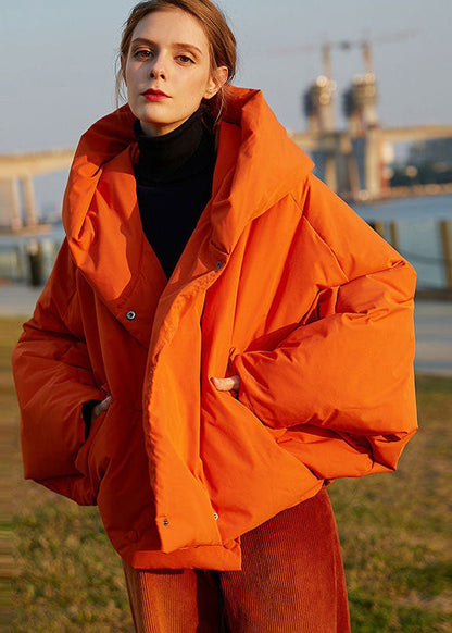 Diy Orange Hooded Oversized Color Duck Down Puffer Coat Batwing Sleeve