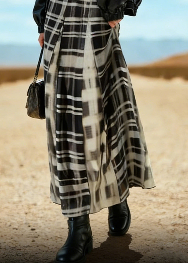 Black White Plaid a Line Skirt Spring