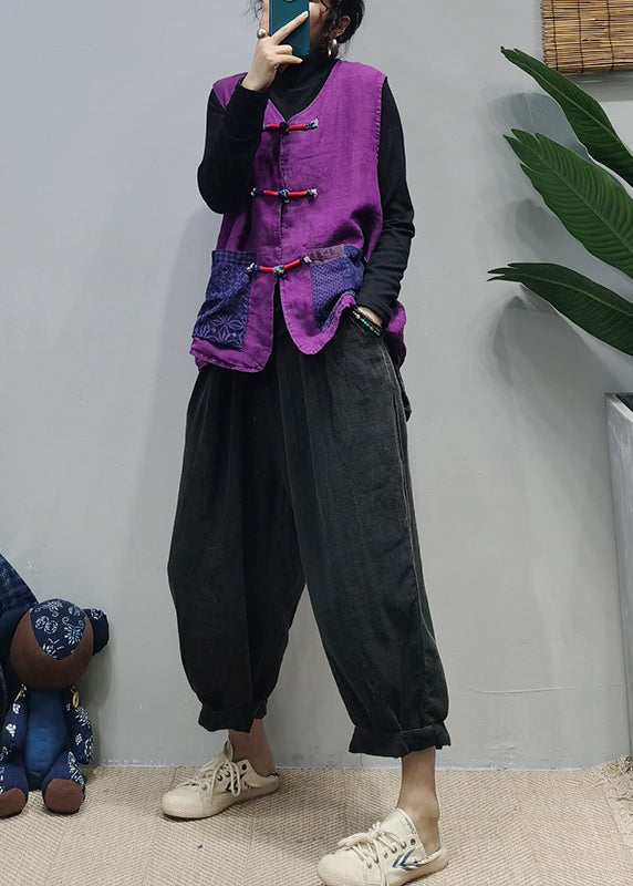 Purple Pockets Linen Vest Spring