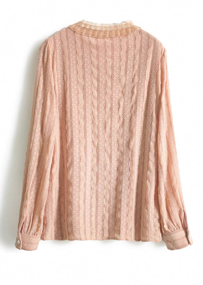 Pink Ruffled Tulle Patchwork Lace Top Fall