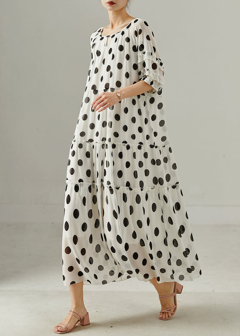 White Oversized Print Chiffon Maxi Dresses Summer
