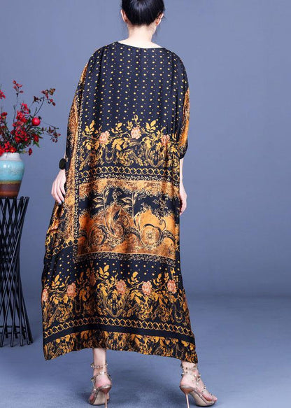 Chocolate Print O-neck Silk Summer Party Dress