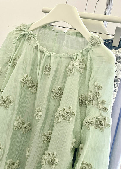 Fine Light Green O-neck Top Fall