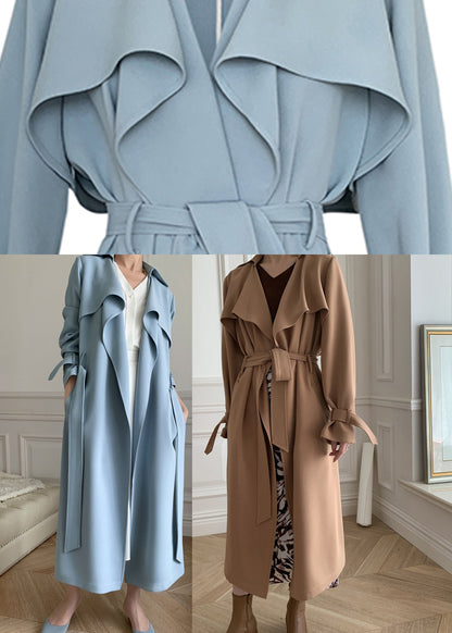 Boutique Blue Peter Pan Collar Pockets Trench Coats Long Sleeve Fall