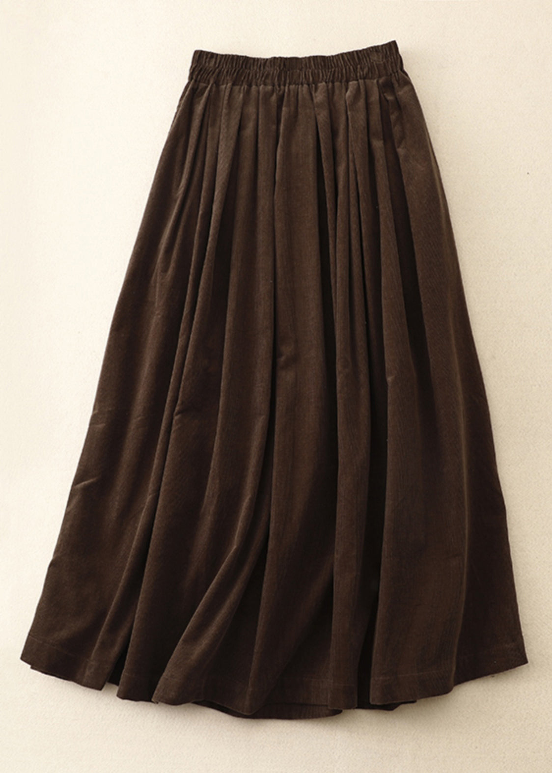 Italian Coffee High Waisted Corduroy A-line Pleated Skirt Spring