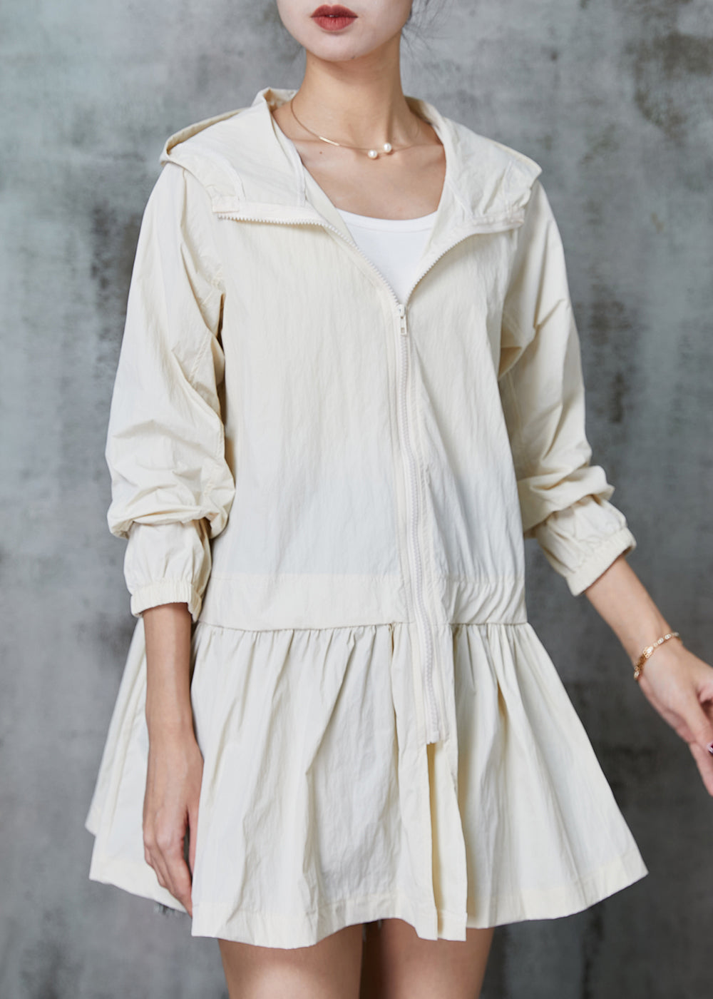 French Beige Exra Large Hem Patchwork Cotton Upf 50+ Coat Jacket Spring