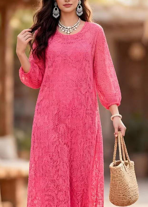 Rose O Neck Lace Long Dress Summer