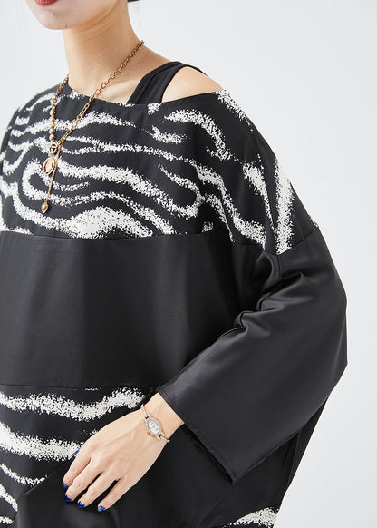 Black Asymmetrical Patchwork Spandex Shirts Batwing Sleeve