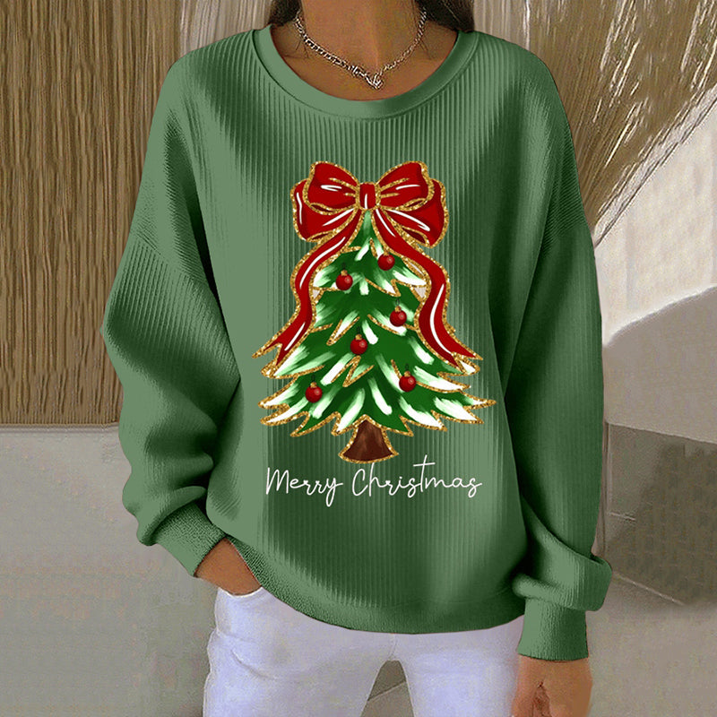 Comstylish Women's Christmas Tree Print Crew Neck Casual Sweatshirt