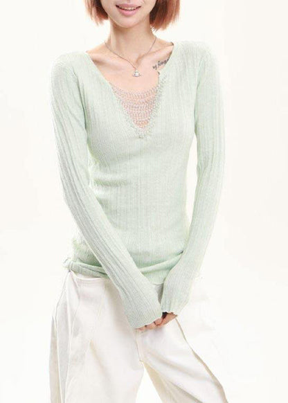 Lavender Tasseled Patchwork Knit Tops Spring