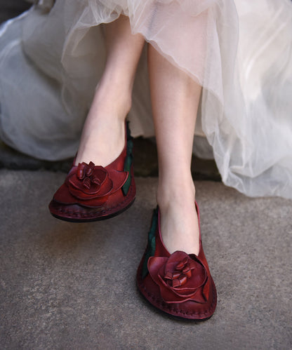 Handmade Retro Red Cowhide Leather Splicing Flat Shoes