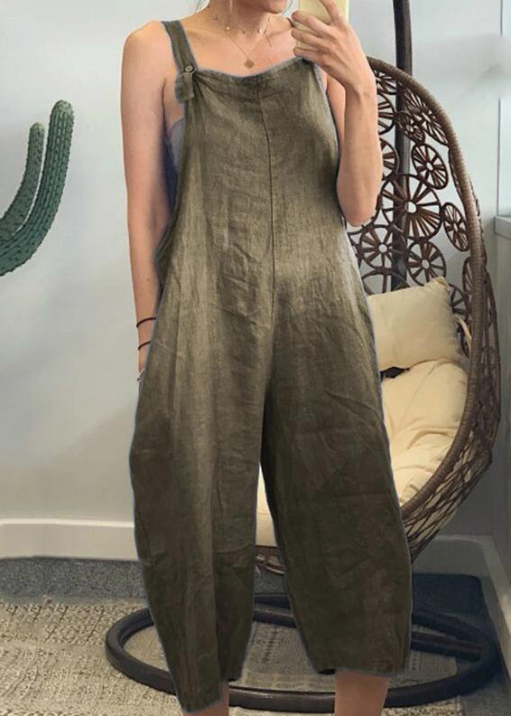 French Yellow High Waist Cotton Jumpsuits Sleeveless