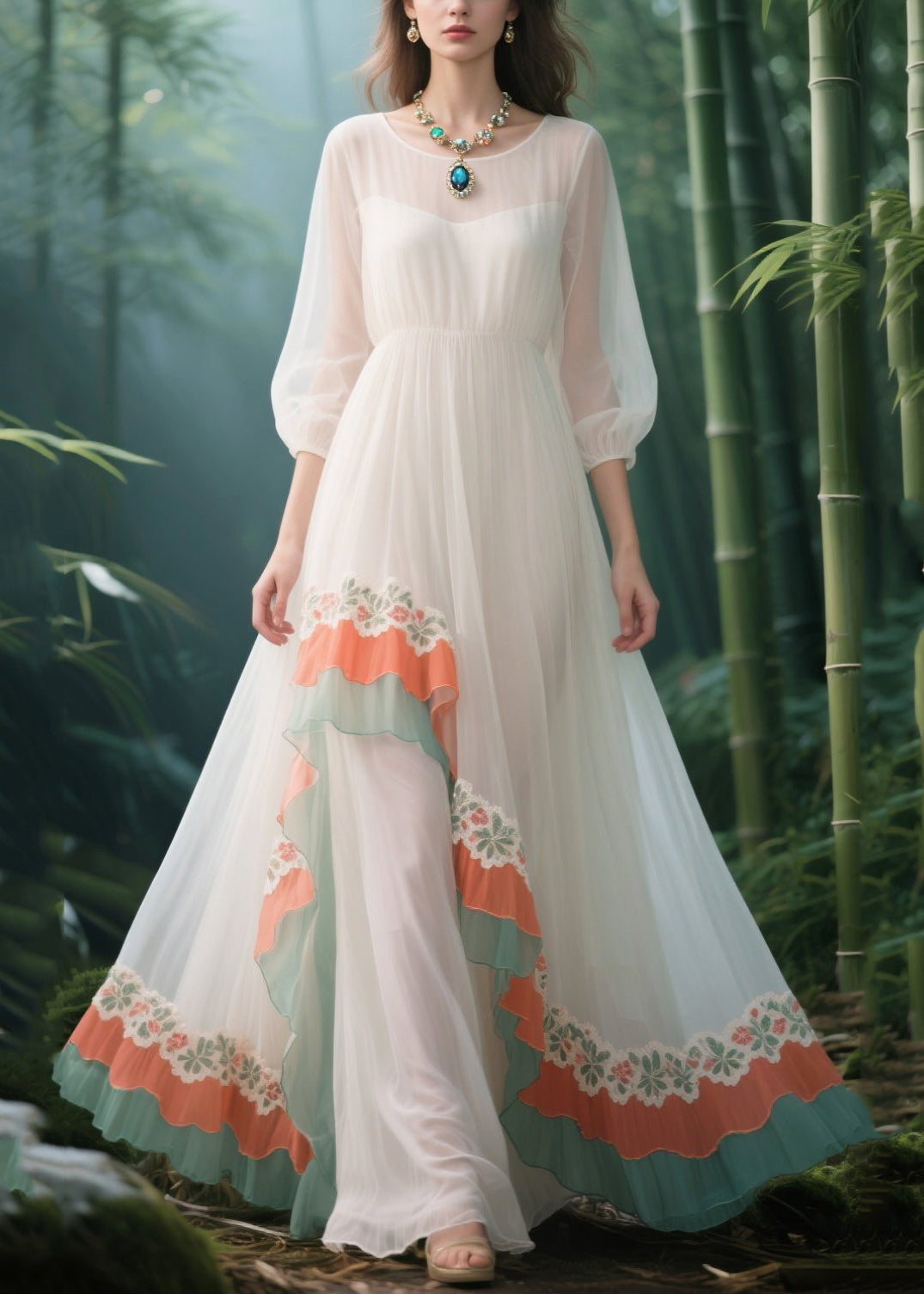 White Lace Patchwork Exra Large Hem Tulle Holiday Dress Summer