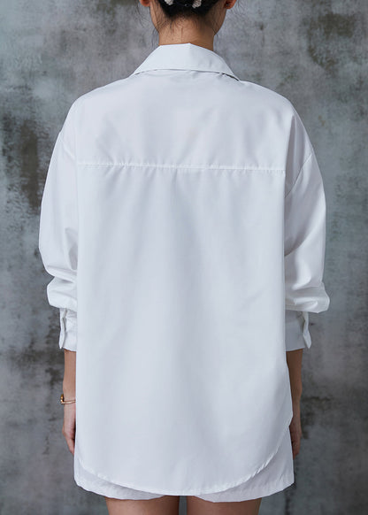 White Print Knit Cotton Two Pieces Set Summer