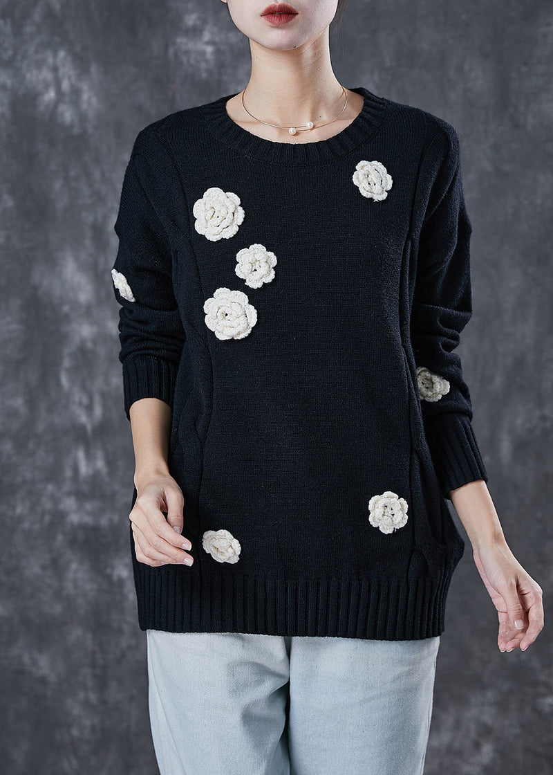 Classy Black Thick Stereoscopic Knit Sweaters Spring