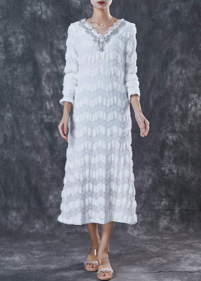 White V Neck Silm Fit Cotton Dress Spring