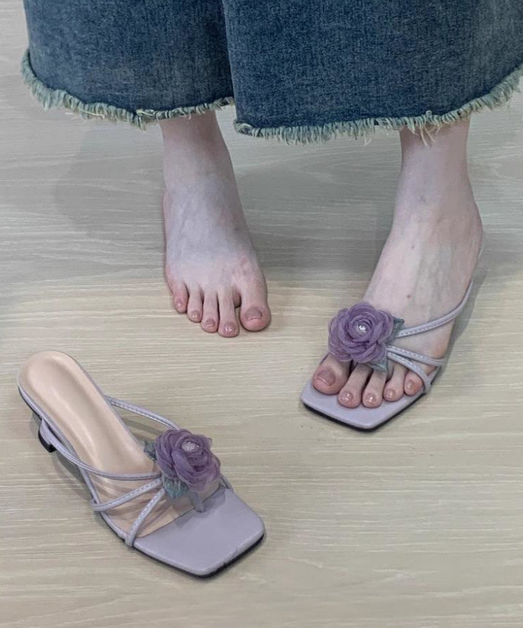 Purple Stylish Splicing Chunky Heel Slide Sandals