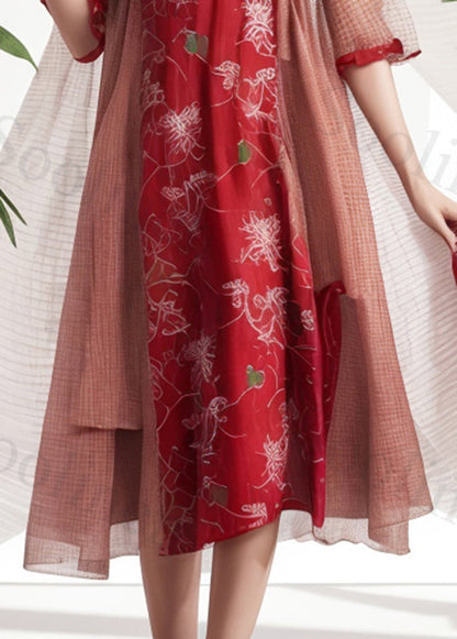Red Oversized Patchwork Cotton Vacation Dresses Summer