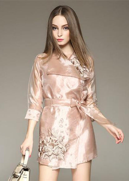 Apricot Embroideried Organza Dress and Trench Two Piece Set Outfits Spring