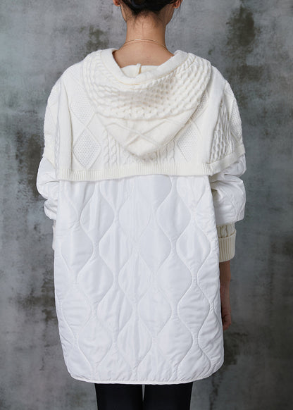 White Hooded Patchwork Knit Sweatshirt Spring