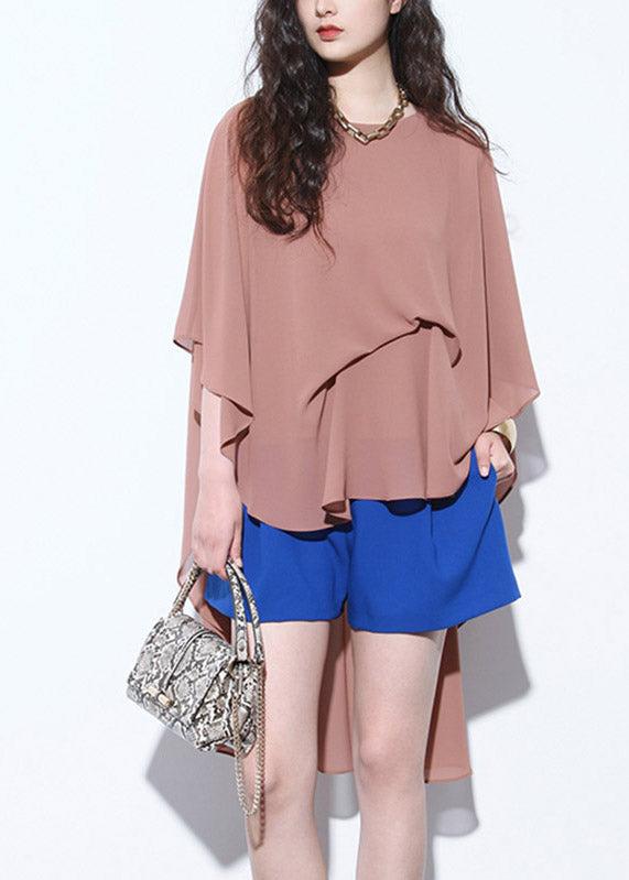 Brown Patchwork Low High Design Chiffon Top Fall