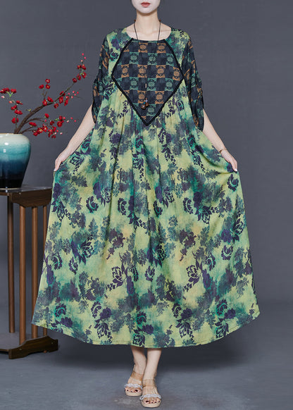 Green Oversized Print Silk Dresses Spring