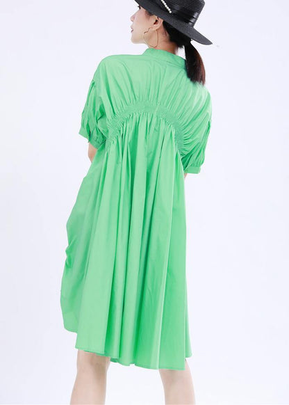 Modern Green Asymmetrical Design Cotton Summer Dress