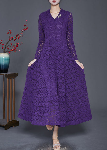 Purple Exra Large Hem Lace Robe Dresses Spring