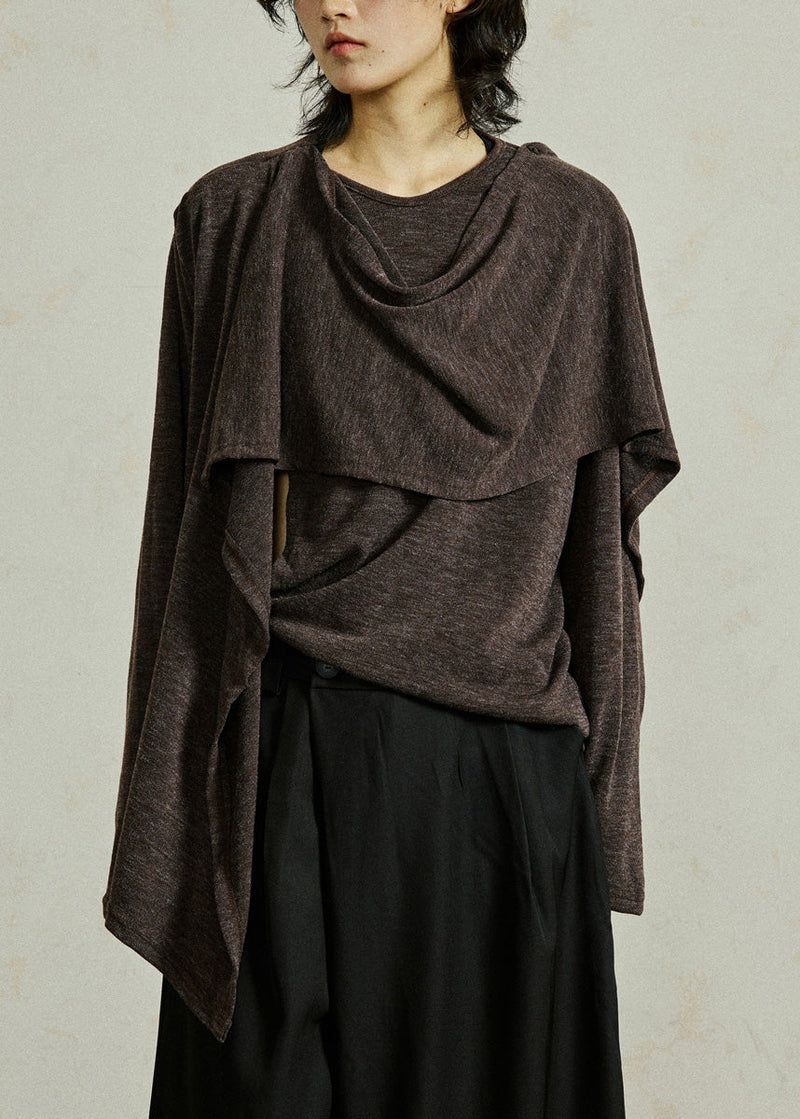 Coffee O-neck Cozy Cotton Top Fall