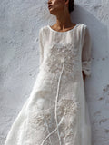Vintage Classy Dandelion Embroidered Flowy Linen Maxi Dress artswardrobe