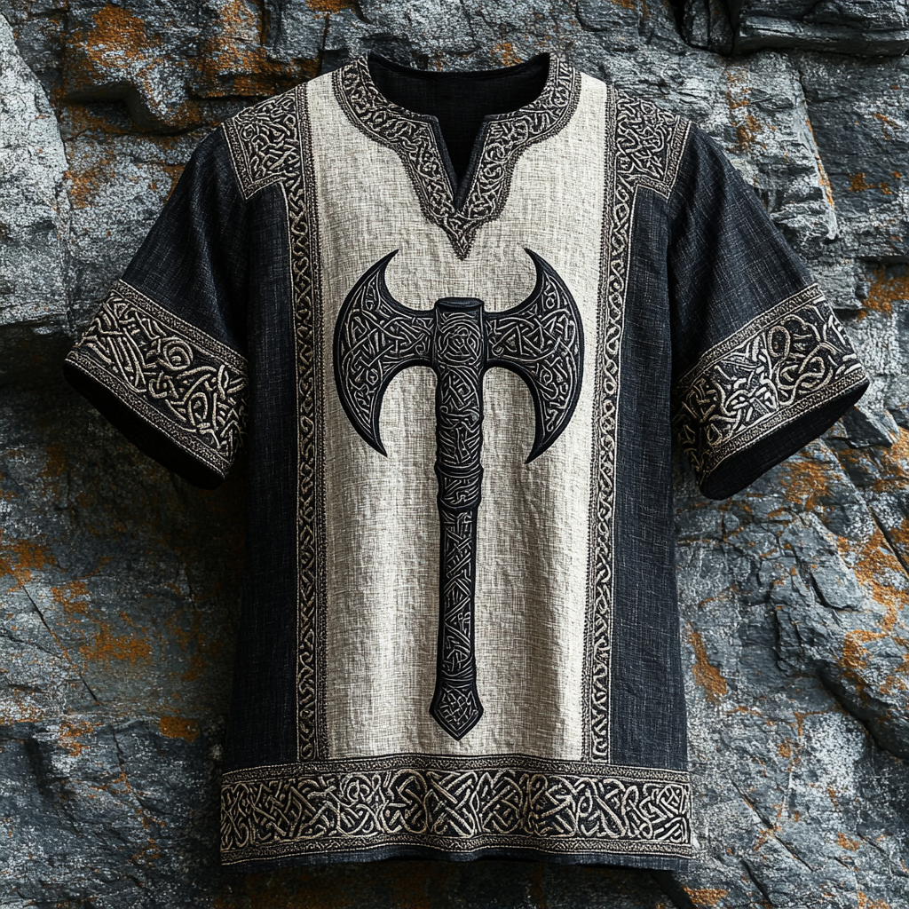 Men's Viking Runes Axe Celtic Knot Art Linen Shirt artswardrobe