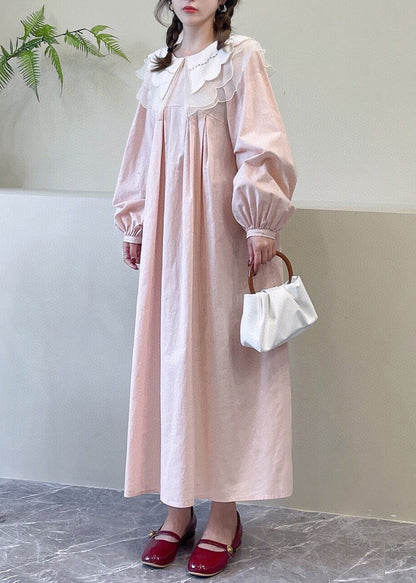 New Pink Peter Pan Collar Cotton Dresses Spring